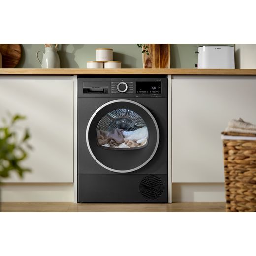 Bosch Series 6 WQG245R2GB 9Kg Heat Pump Tumble Dryer - Graphite - machine in kitchen shot
